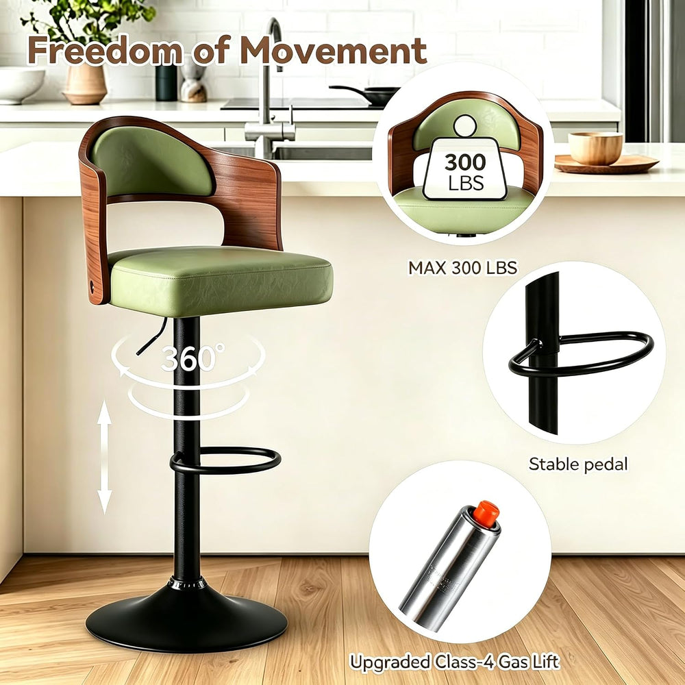 Nalupatio Modern Swivel Bar Stools Set of 2, Wooden Upholstered PU Leather Ba...