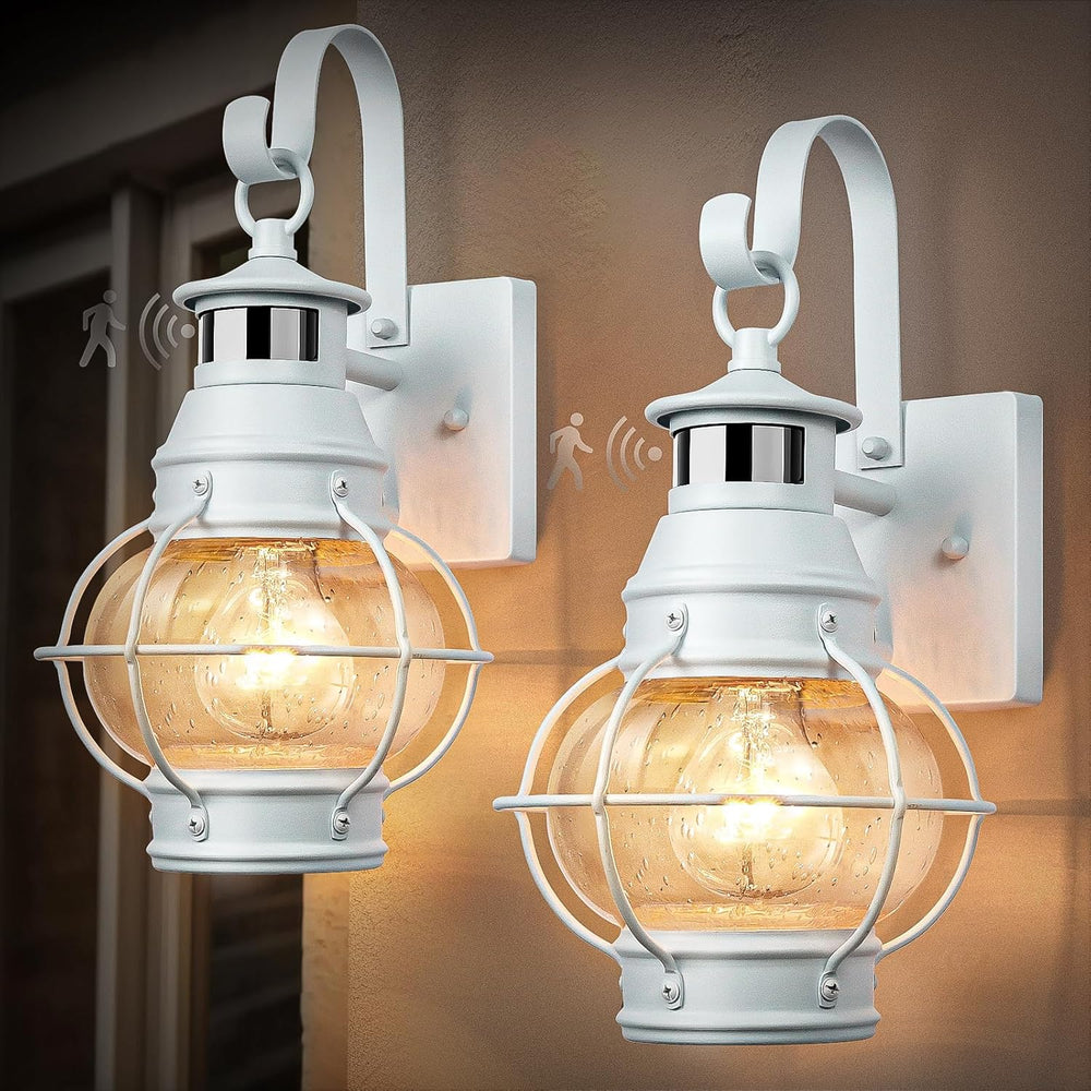 Lamomo 2-Pack White Motion Sensor Outdoor Light – Modern Farmhouse Porch Fixt...