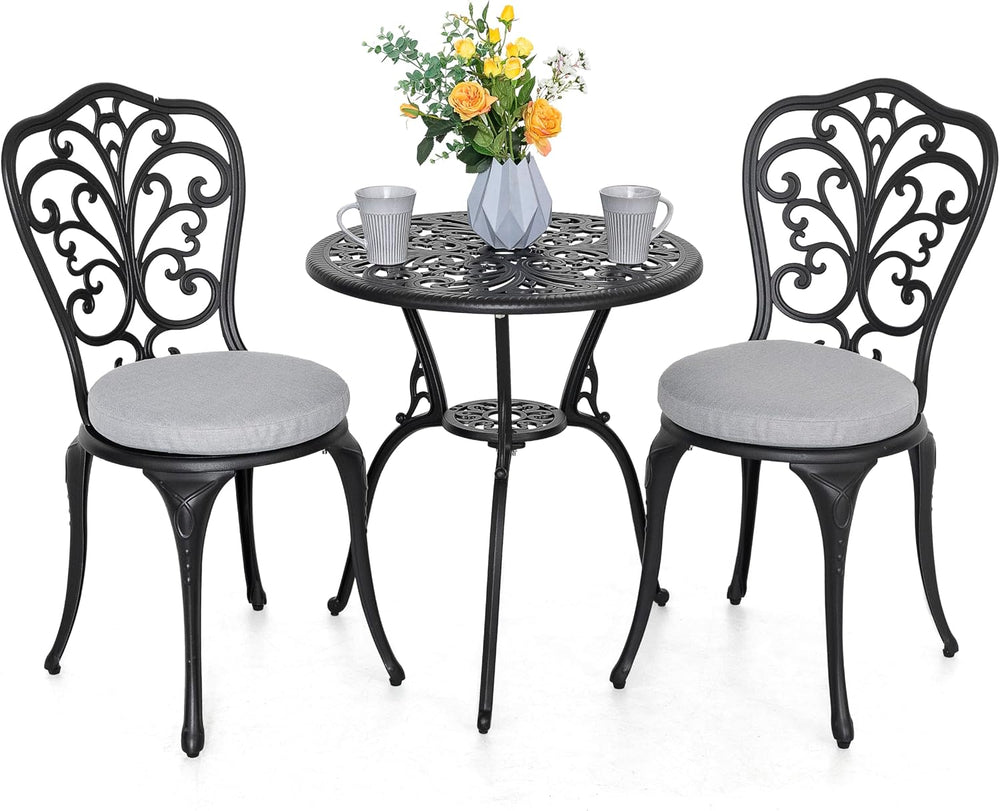 NUU GARDEN 3 Piece Outdoor Bistro Table Set, All Weather Cast Aluminum Patio ...
