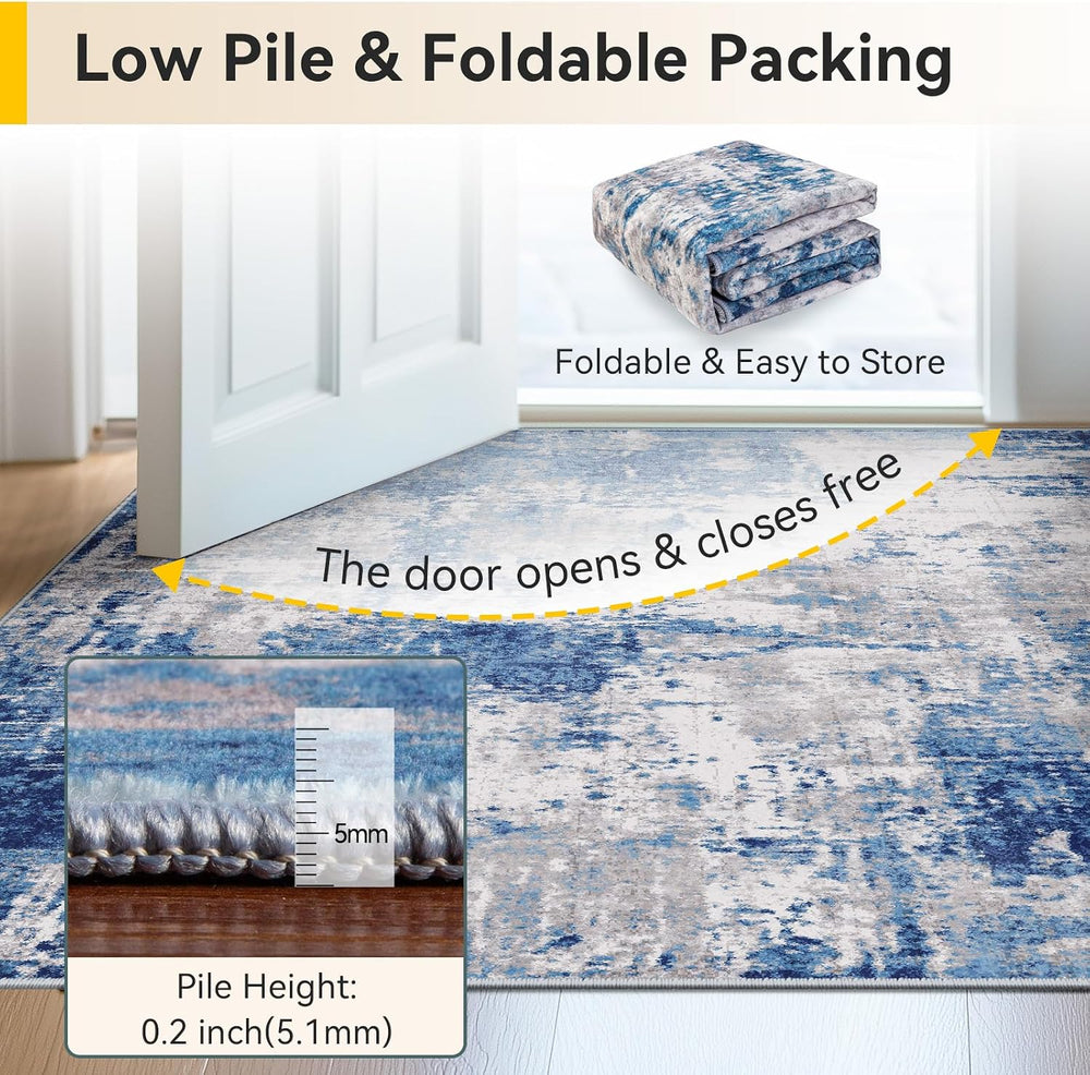 RELEANY Washable 9'x12' Abstract Area Rug for Living Room Blue Gray