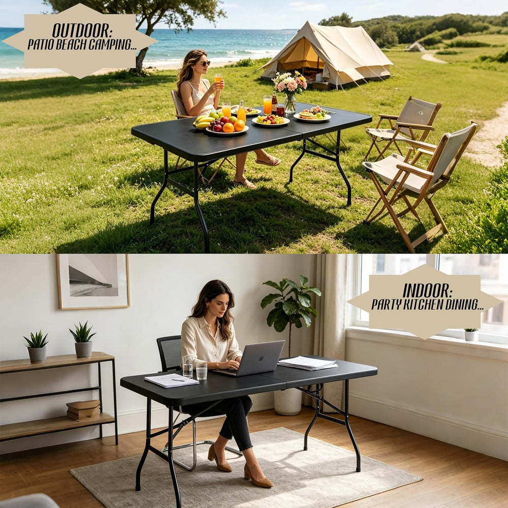 Portable Plastic Folding Table 4ft/6ft/8ft Heavy Duty White-Orange Picnic Din...