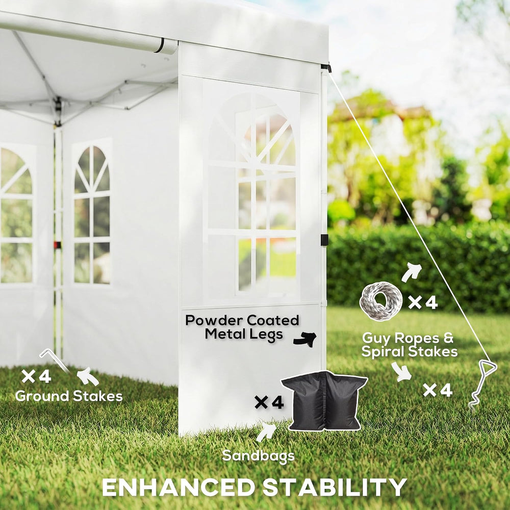 Outsunny 9.6 x 9.6 ft Pop Up Canopy Tent with Sidewalls UPF50+, White