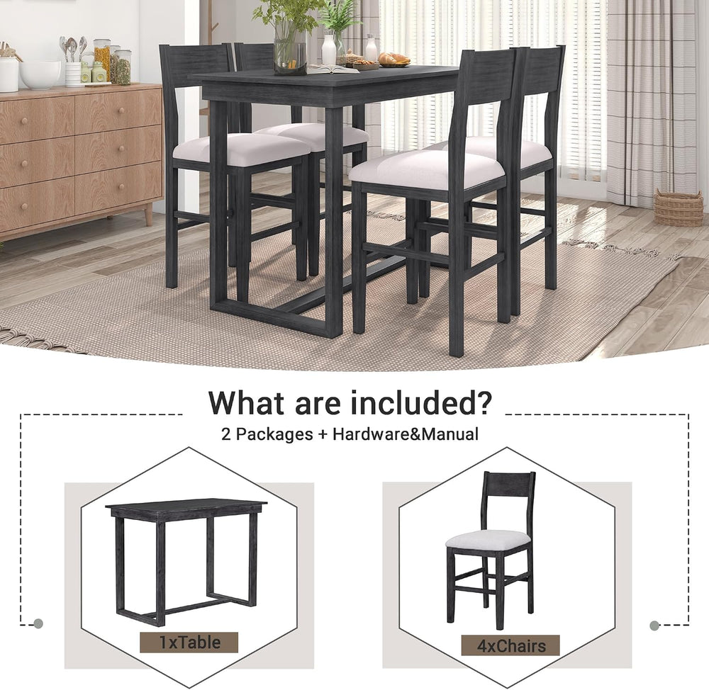 LUMISOL Small Breakfast Table Set for 4, 5-Piece Kitchen Table Set with Uphol...