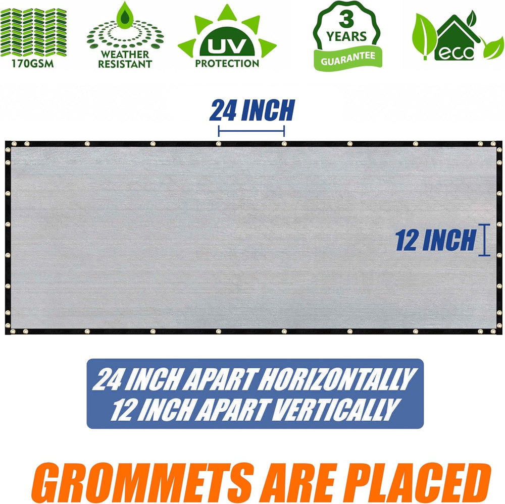 Amgo Custom Made 6' x 24' Grey Fence Privacy Screen Windscreen with B...