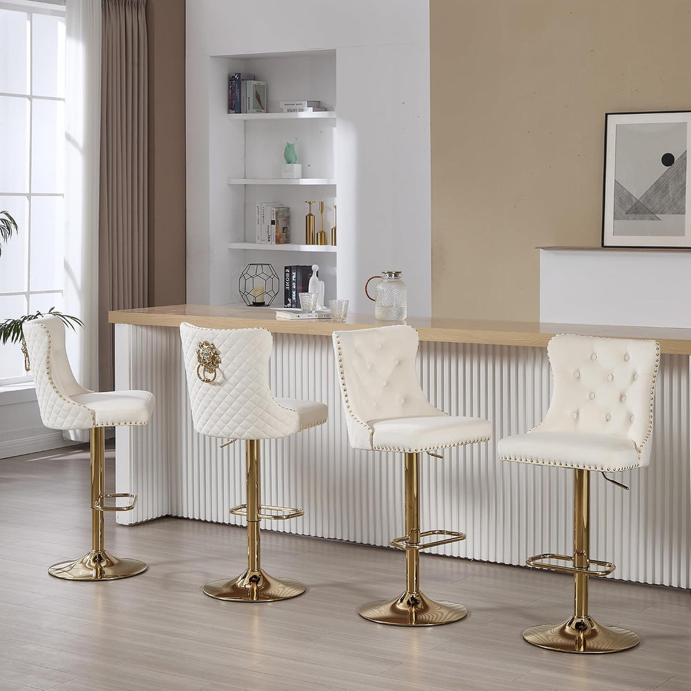 Gold Bar Stools Set of 4, Modern Adjustable Swivel Counter Stools with Lion P...