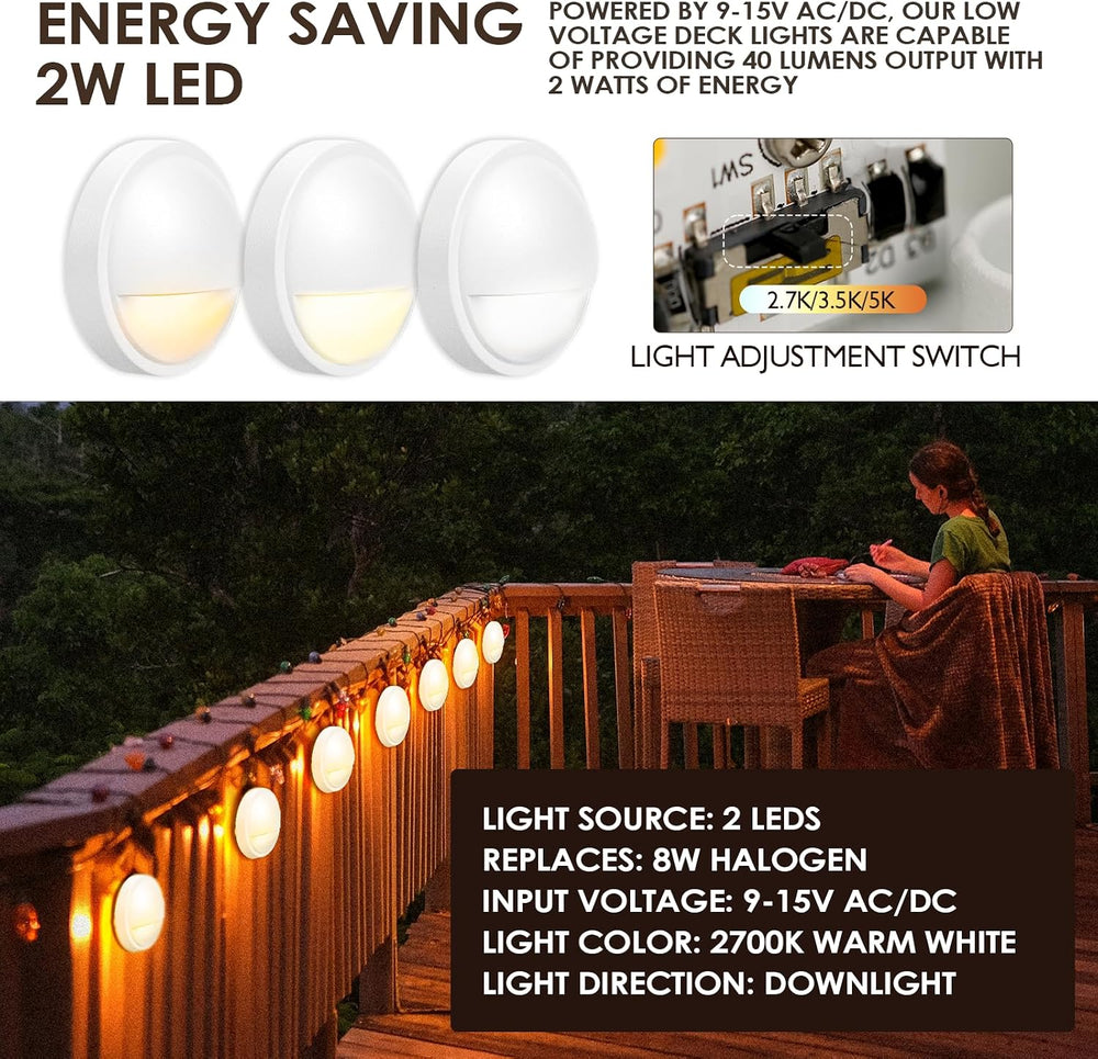 LED Low Voltage Deck Lights Outdoor Waterproof,6-Pack 3CCT Deck Lighting Fixt...