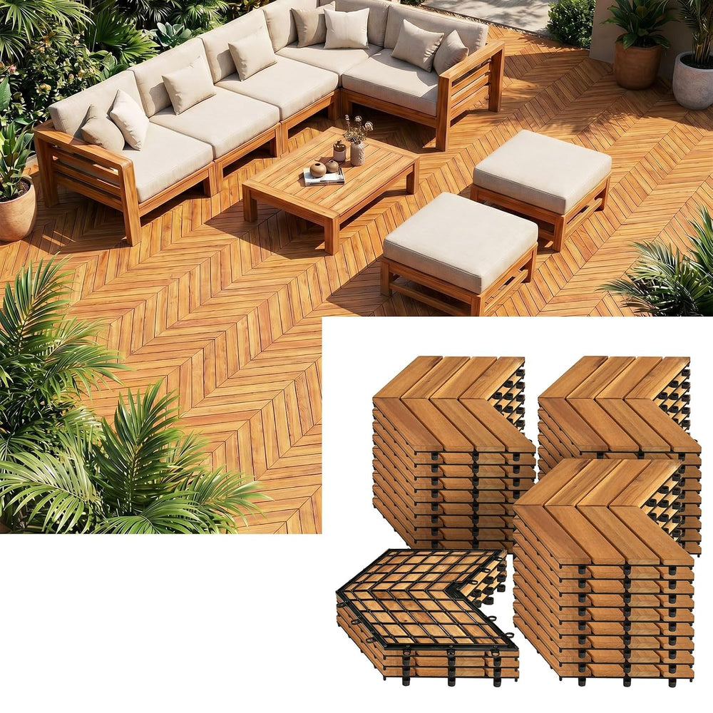 GIANTEX 30 PCS Acacia Wood Deck Tiles, Interlocking Patio Flooring Tiles