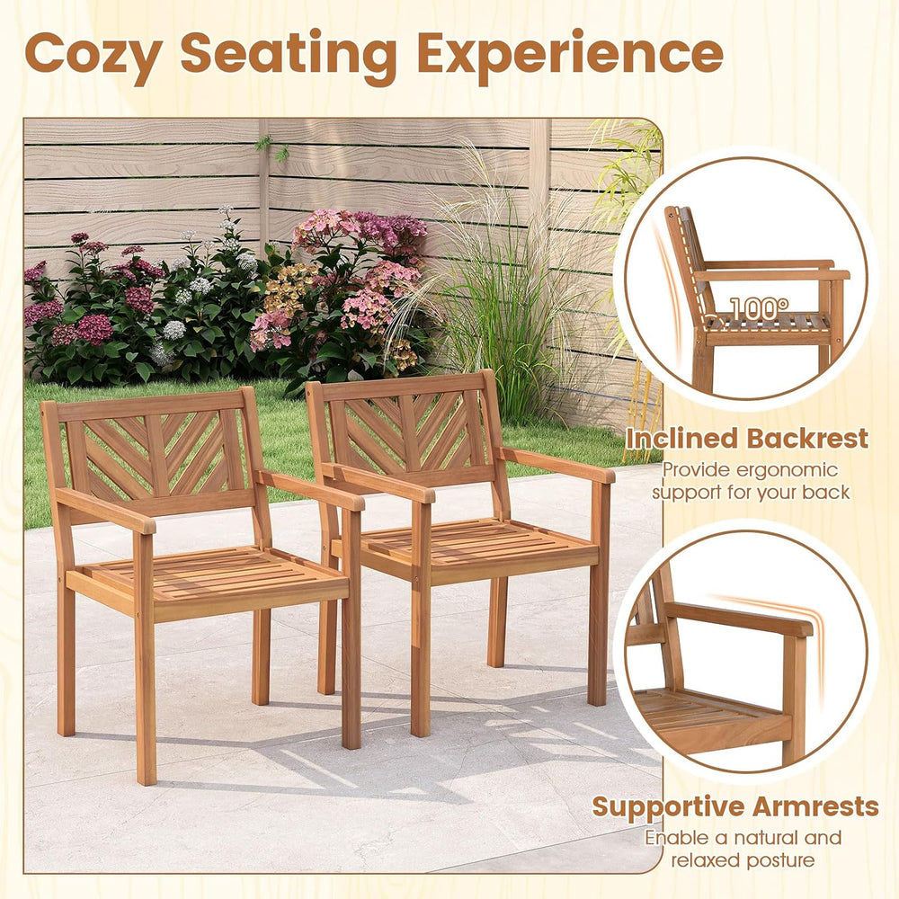 Tangkula Acacia Wood Patio Dining Chairs Set of 2