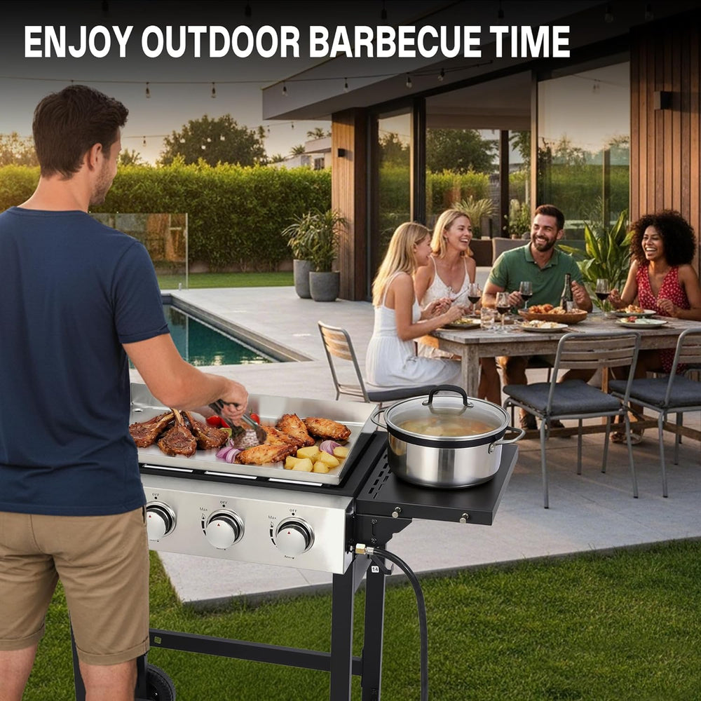 4-Burner Flat Top Grill with Folding Side Tables, 40,000 BTU