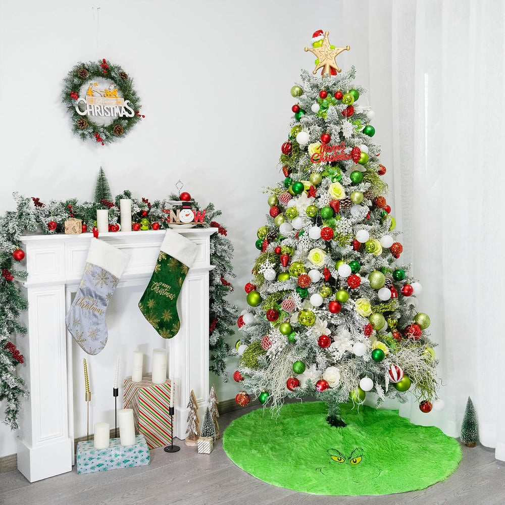 48 inch Green Christmas Tree Skirt, Plush Faux Fur Xmas Tree Skirt | Whimsica...