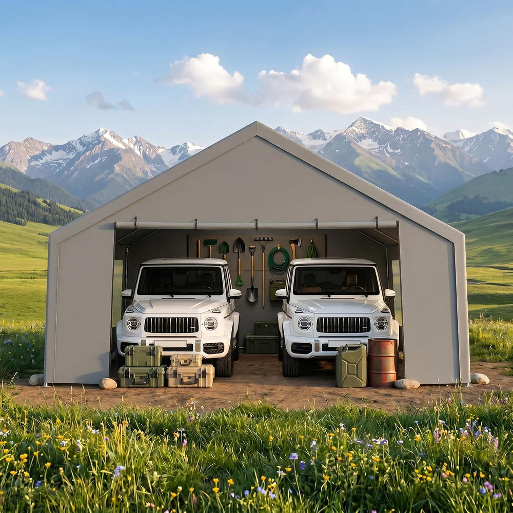 COBIZI Carport 20x20 Heavy Duty 2 Car Carport Canopy, Gray