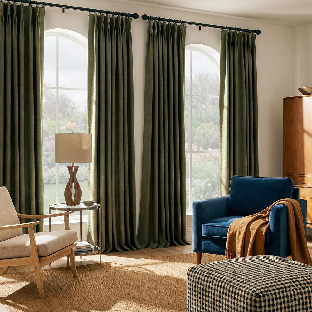 NICETOWN Extra Long Pinch Pleated Linen Curtains with Hooks 9 ft