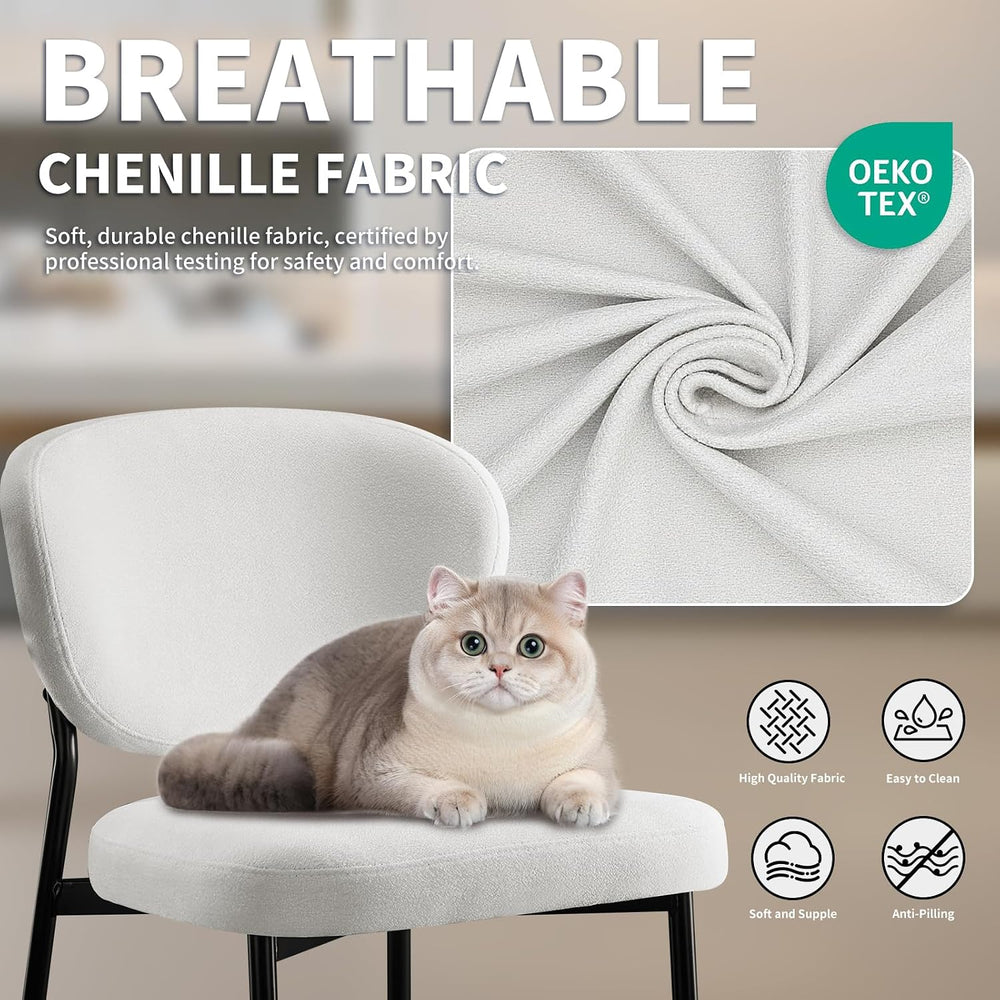 STOOLINK White Chenille Dining Chairs, Upholstered Kitchen Chairs Set of 6