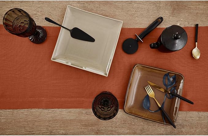 Solino Home Linen Table Runner 108 Inches Long - 100% Pure Linen Cinnamon Tab...
