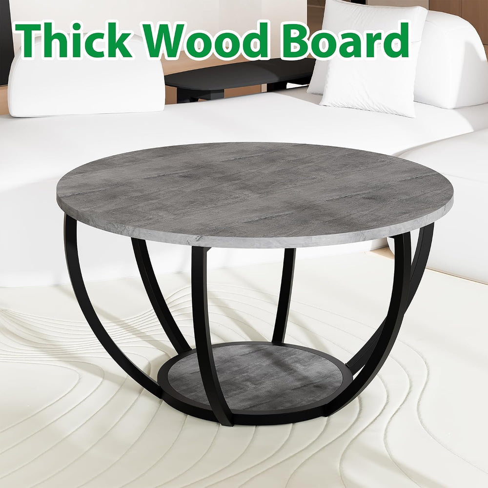 HOMERECOMMEND Round Coffee Table with 2-Tier Storage for Living Room,Grey