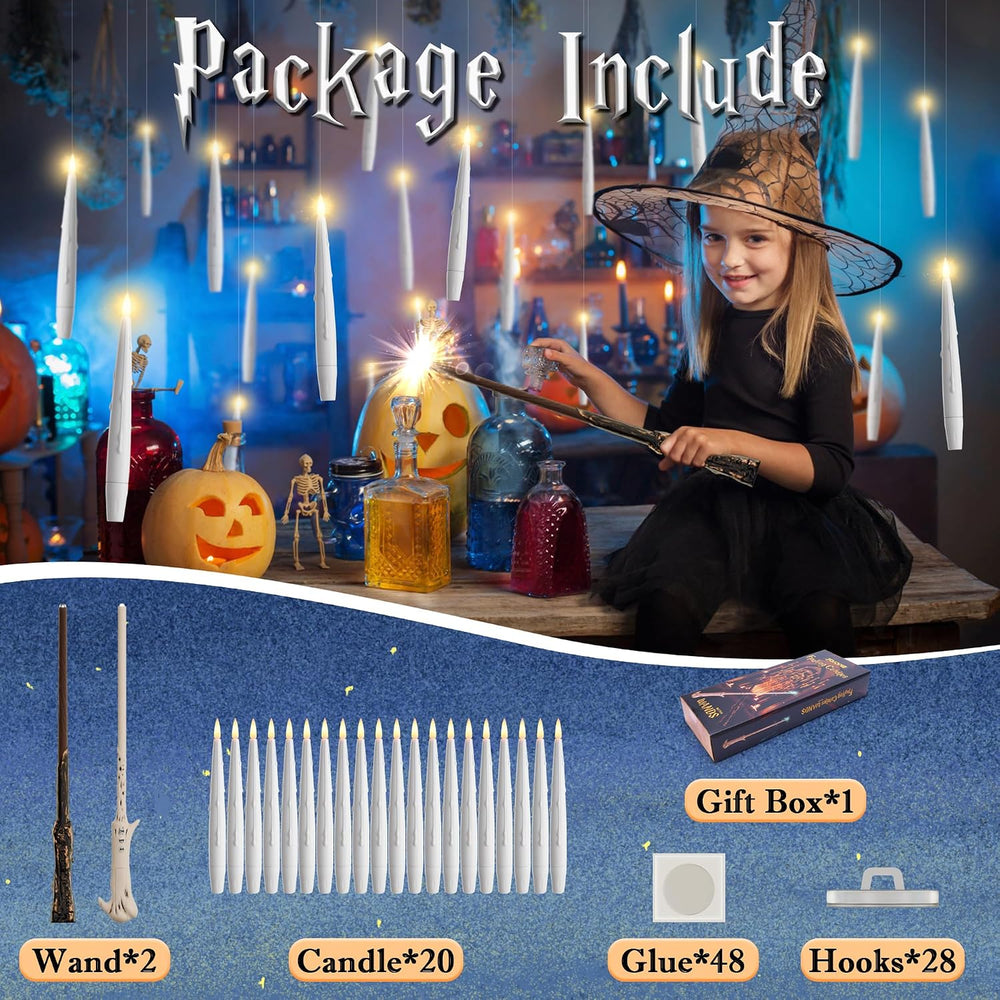 JOIONE Floating Candles with Wand, 20Pcs White Hanging Candle for Halloween