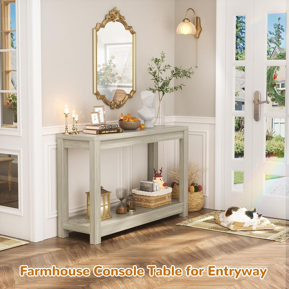 Besiost Small Farmhouse Wood Entryway Table Narrow Console Table with Storage...