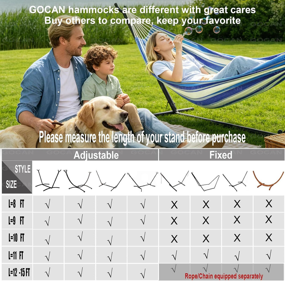GOCAN Hammock 2 Person Outdoor bedsize 220 x 150cm（blue and white）