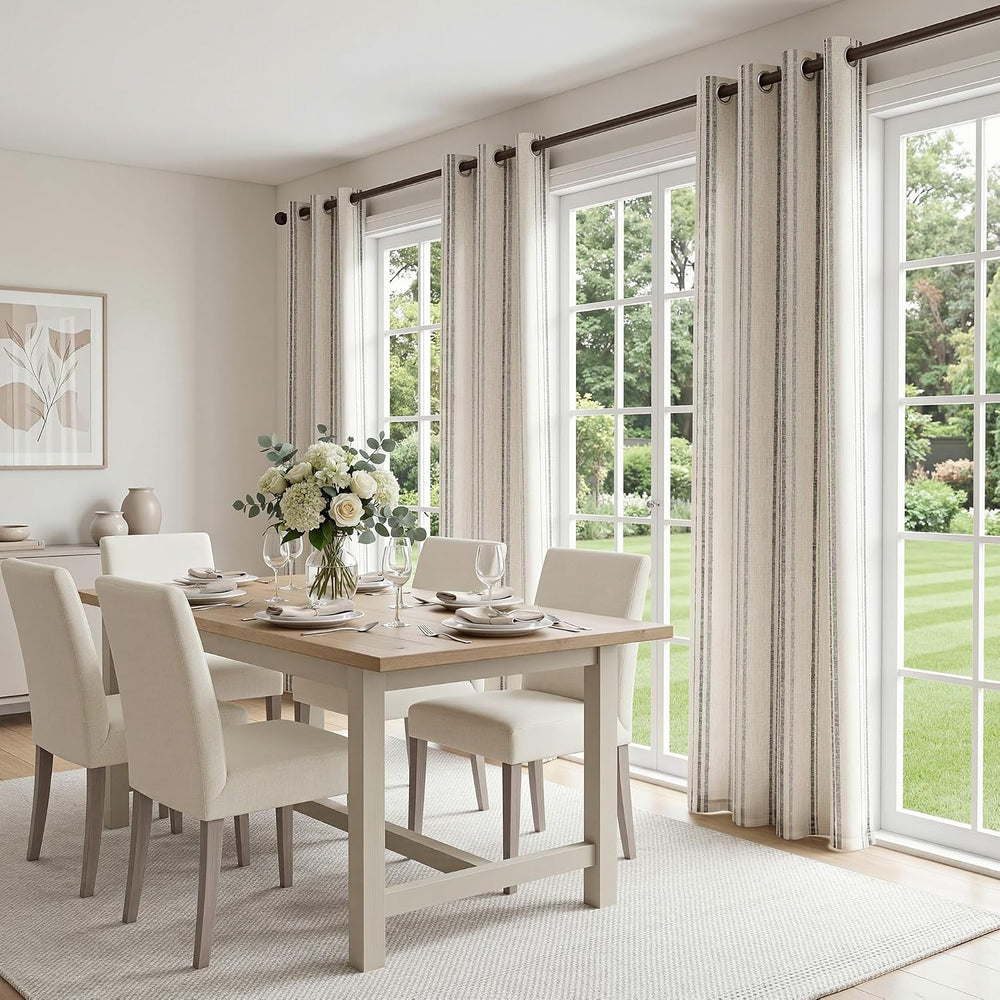 MYSKY HOME Grey Striped Linen Curtains for Living Room 84 Inches 2 Panels