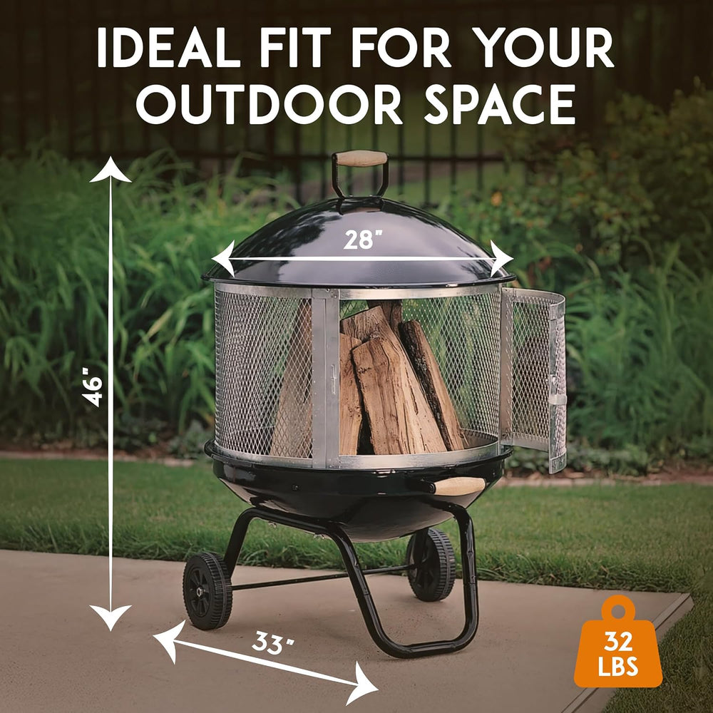 Fire Sense 01471 Fire Pit Bessemer Rolling Patio Fireplace Wooden Bonfire Por...