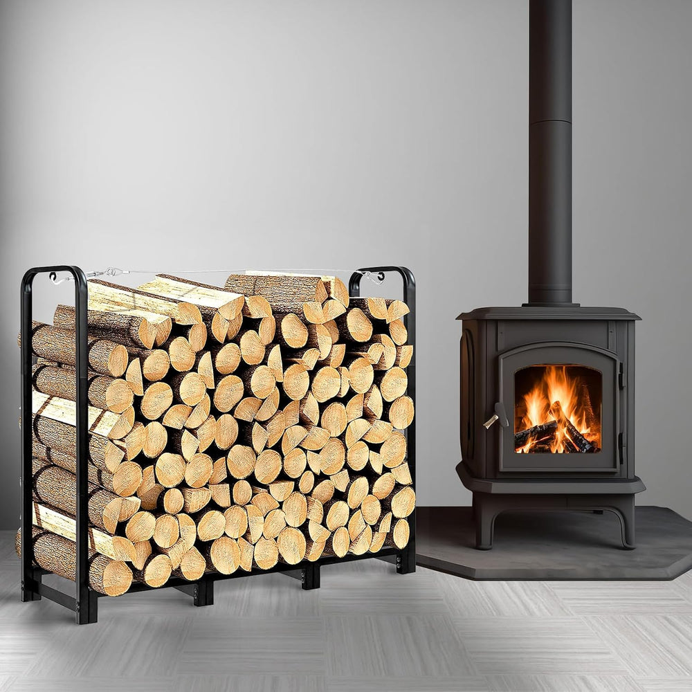 4FT Firewood Rack Stand - Fireplace Wood Storage Stacker Holder Heavy Duty Pi...