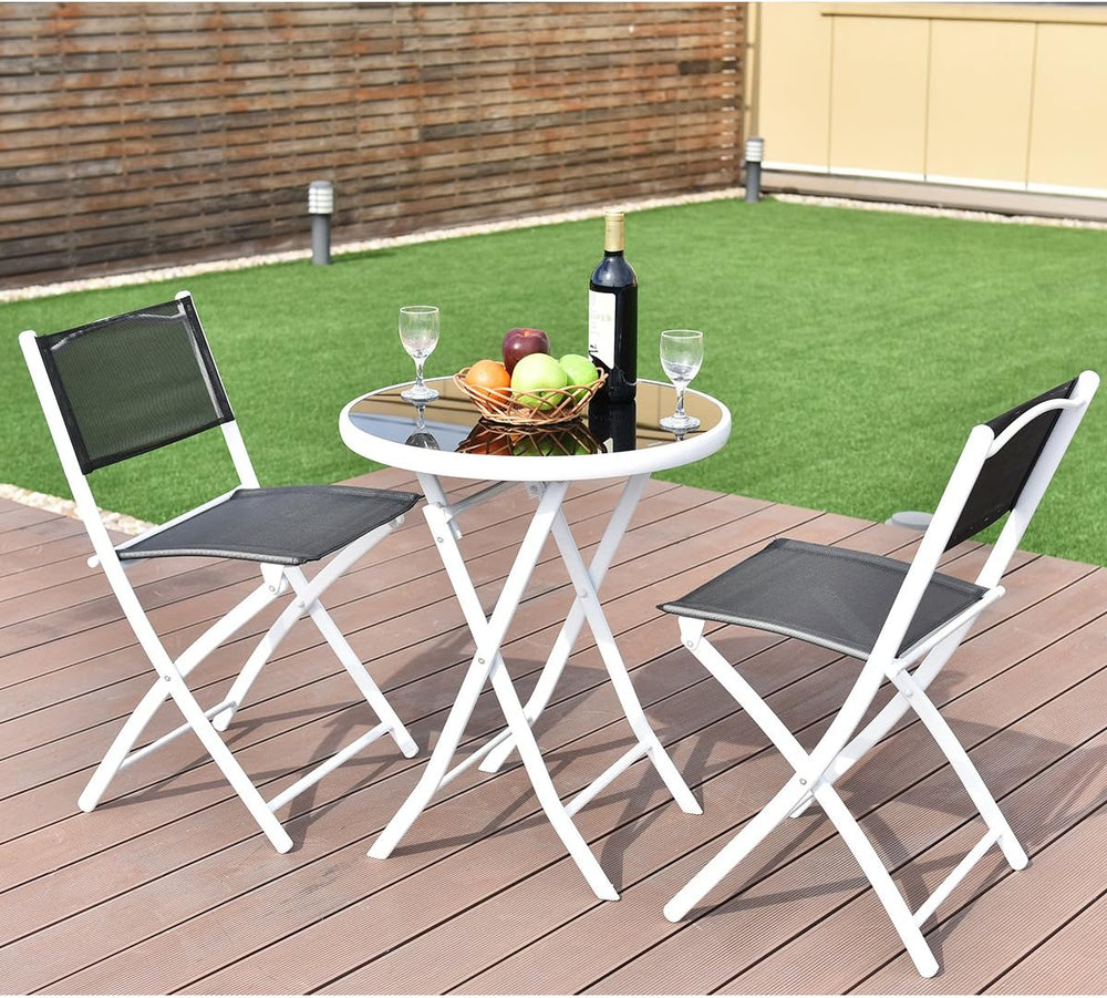 Giantex Bistro Table Set, 3 Piece Patio Bistro Set, Outdoor Folding Table and...