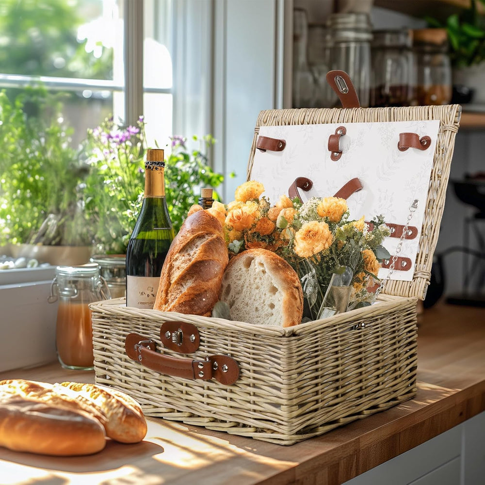 Picnic Basket for 2 Bridal Shower Wedding Gifts with Mr Mrs Wine Glasses