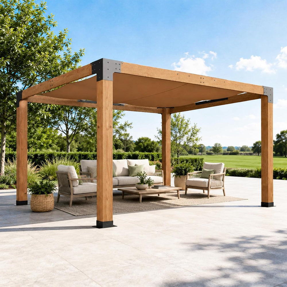 Aoxun 10x12 Cedar Wood Pergola, Outdoor Solid Wooden Pergola Kit