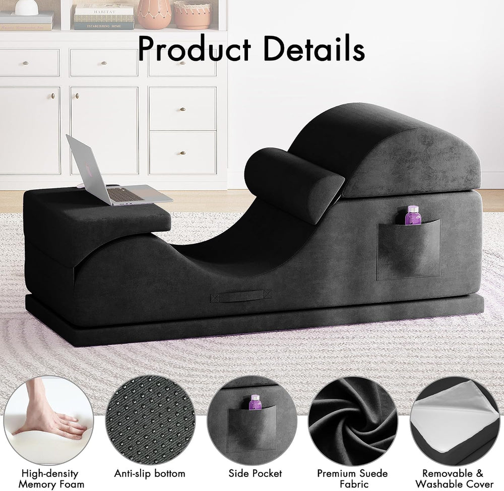 Convertible Yoga Chair for Adults, Ergonomic Foam Lounge with Lumbar Pillow, ...