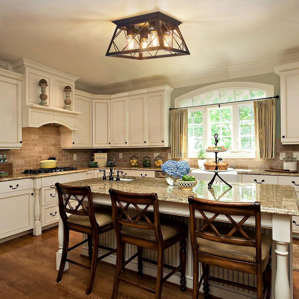 FadimiKoo 4-Light Black Flush Mount Ceiling Light for Kitchen Hallway, Indust...