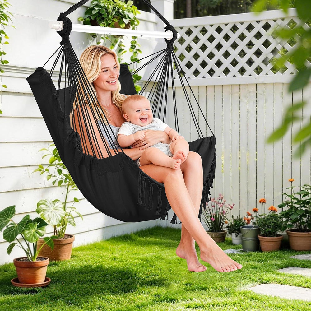 Hanging Swing Hammock Chair with Spreader Bar & Adjustable Straps - Black