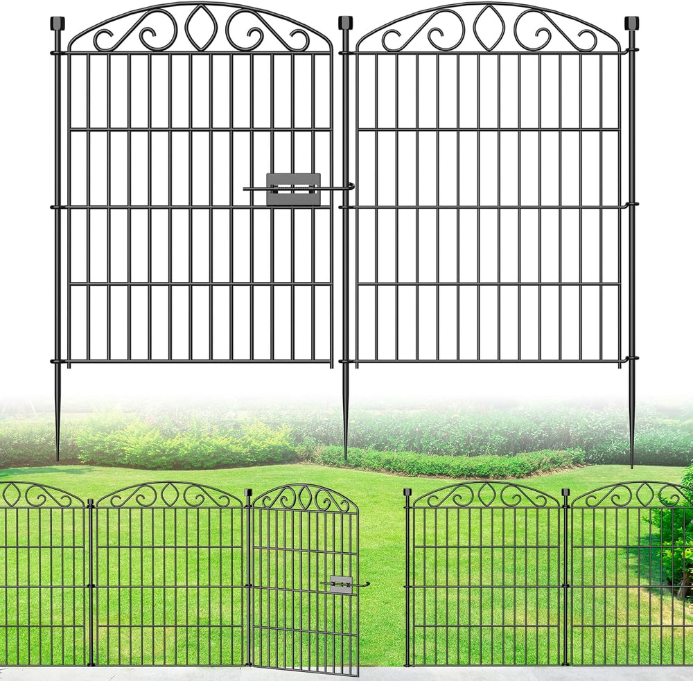 12 Panel No Dig Decorative Garden Fence with Gate 30" H x 22.72'L fo...