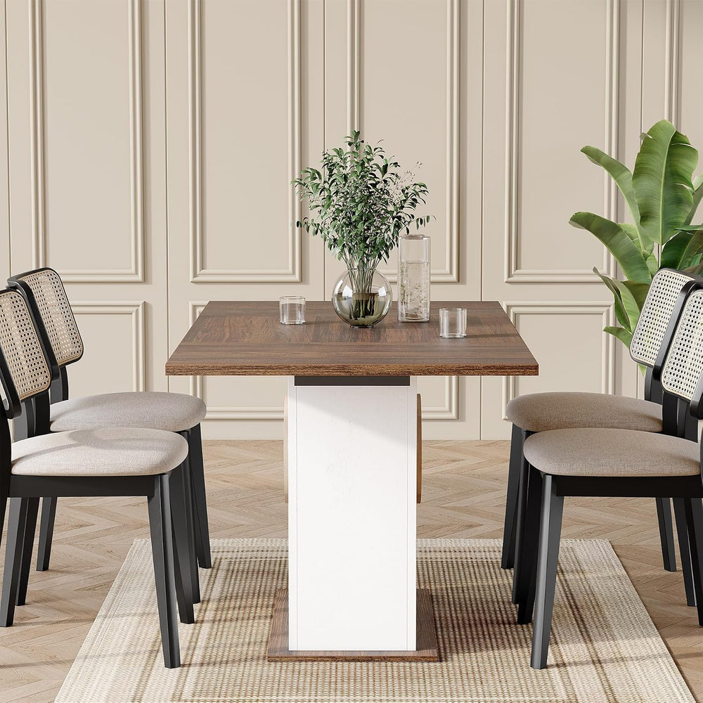 LITTLE TREE Rectangle Dining Table, Modern Kitchen Table Set for 6, Wooden Fu...
