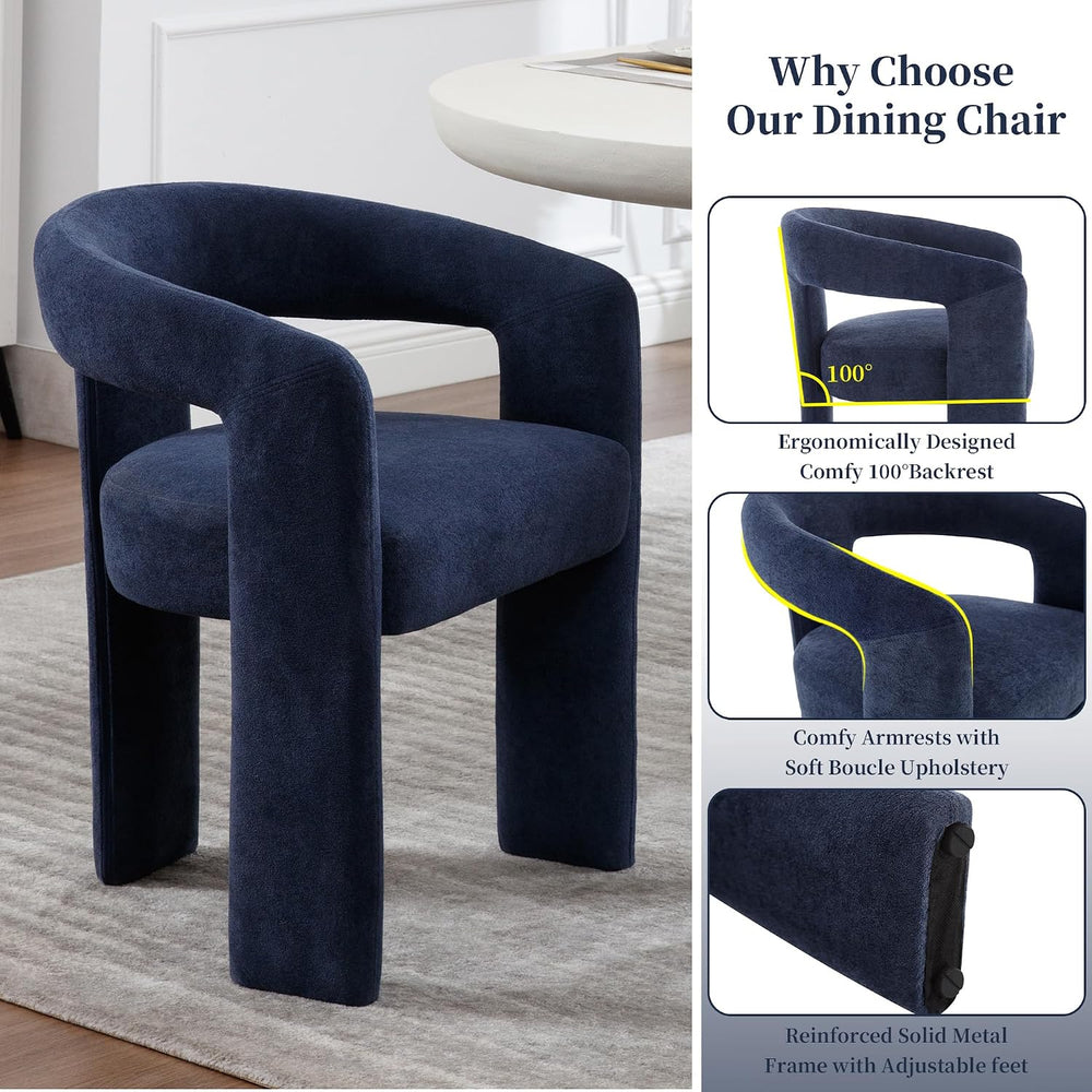 Tmsan Blue Modern Boucle Barrel Dining Chairs Set of 4