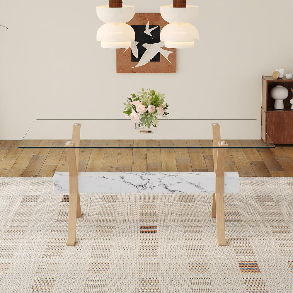 Glass Dining Table 71"｜Modern Dining Table for 6-8｜0.4" Thick Tempe...