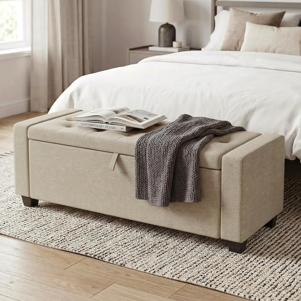 Storage Ottoman Bench, End of Bed Bench with Legs,Storage Chest with Safety H...