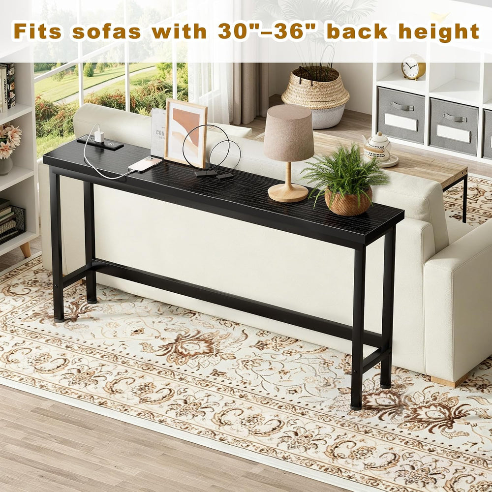 FAMIDGE Behind the Couch Table with Outlet, 36" Tall Narrow Sofa Table