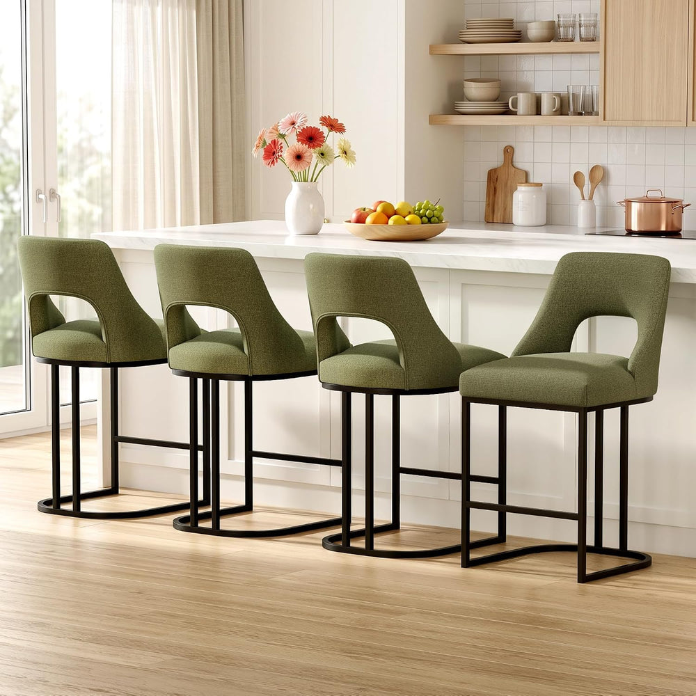 UVV Bar Stools Set of 4, Upholstered Counter Height Bar Stools with Sturdy Me...