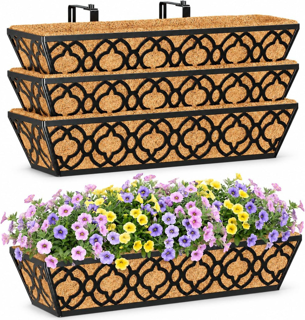 Y&M 4pcs 24 Inch Window Deck with Coconut Coir Liner, 24" Railing Pl...
