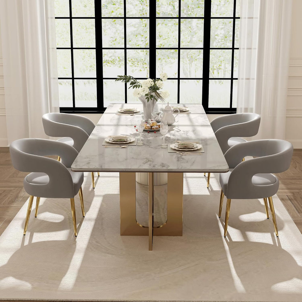 Hyfirm Grey Barrel Dining Chairs Set of 6, Upholstered Velvet Dining Room Cha...