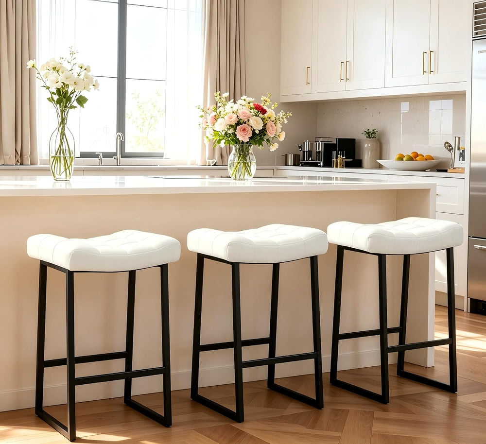 RNKSFX Black and White Modern Bar Stools Set of 3 for Kitchen Counter 24 inch...