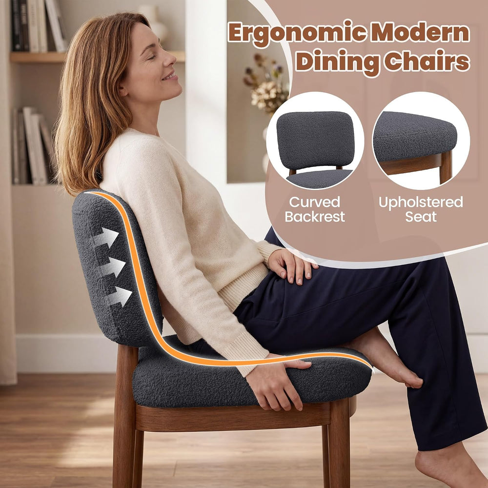 Wooden Dining Chairs Set of 6, Boucle Upholstered Kitchen Chairs with Solid W...