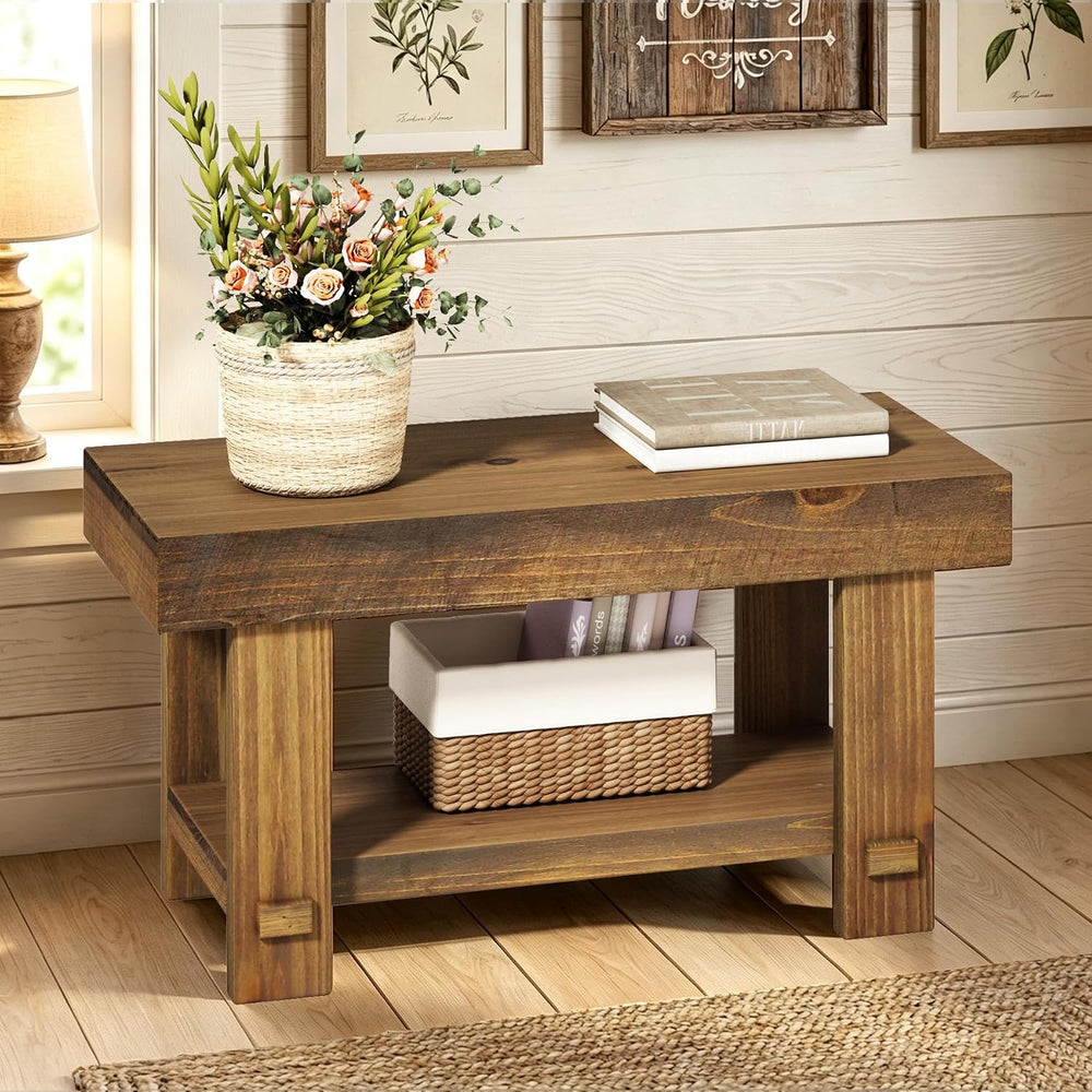 HOKYHOKY Solid Wood Entryway Bench - 31.5" Farmhouse Small Narrow Benches
