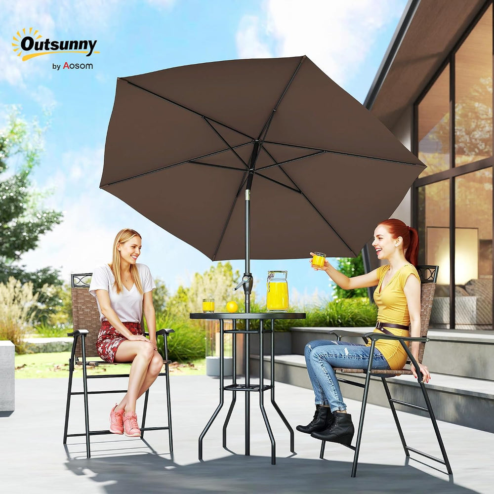 Outsunny 4 Piece Outdoor Bar Set with Umbrella, Patio Dining Set Brown