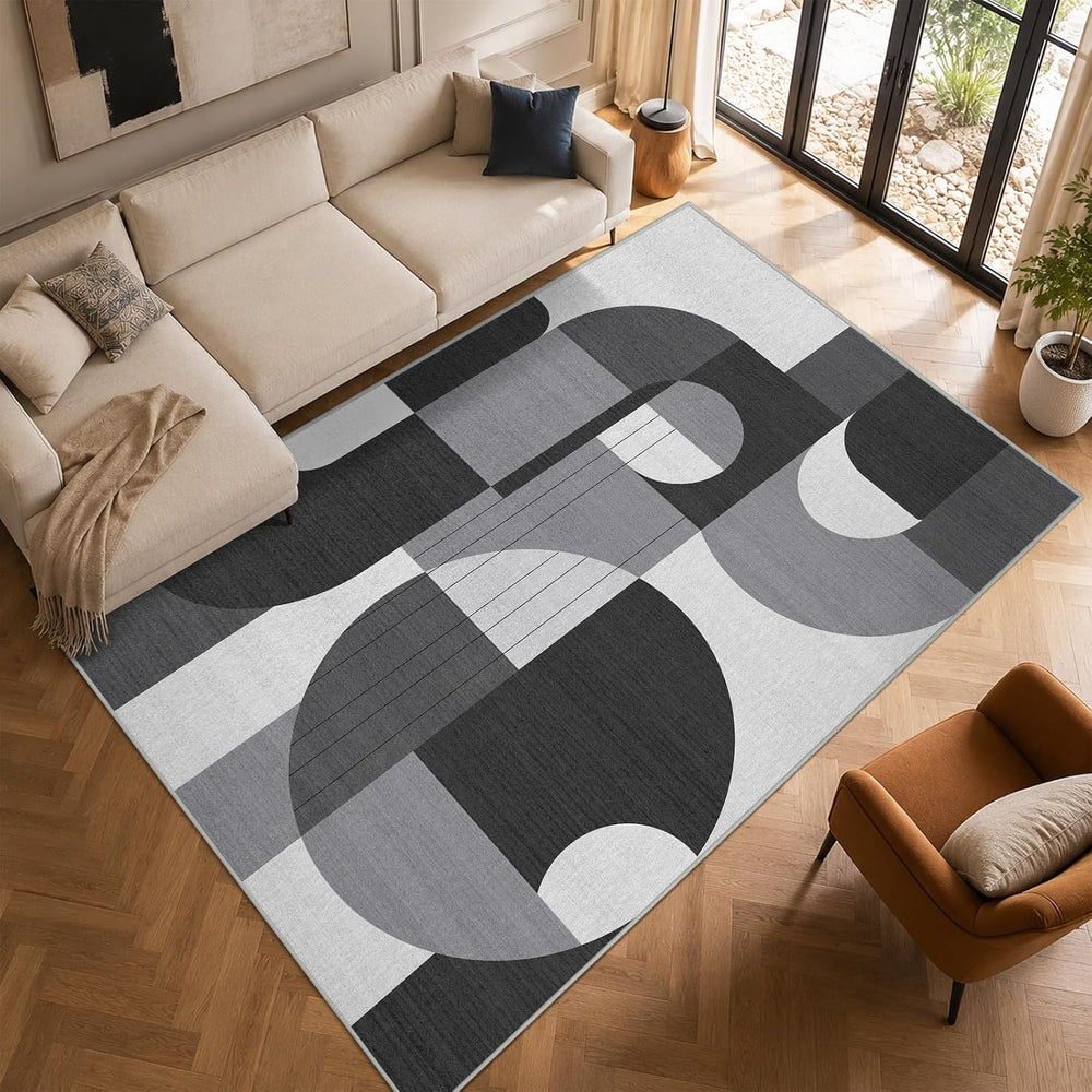 9x12 Black and White Geometric Modern Area Rug for Living Room Bedroom Abstra...