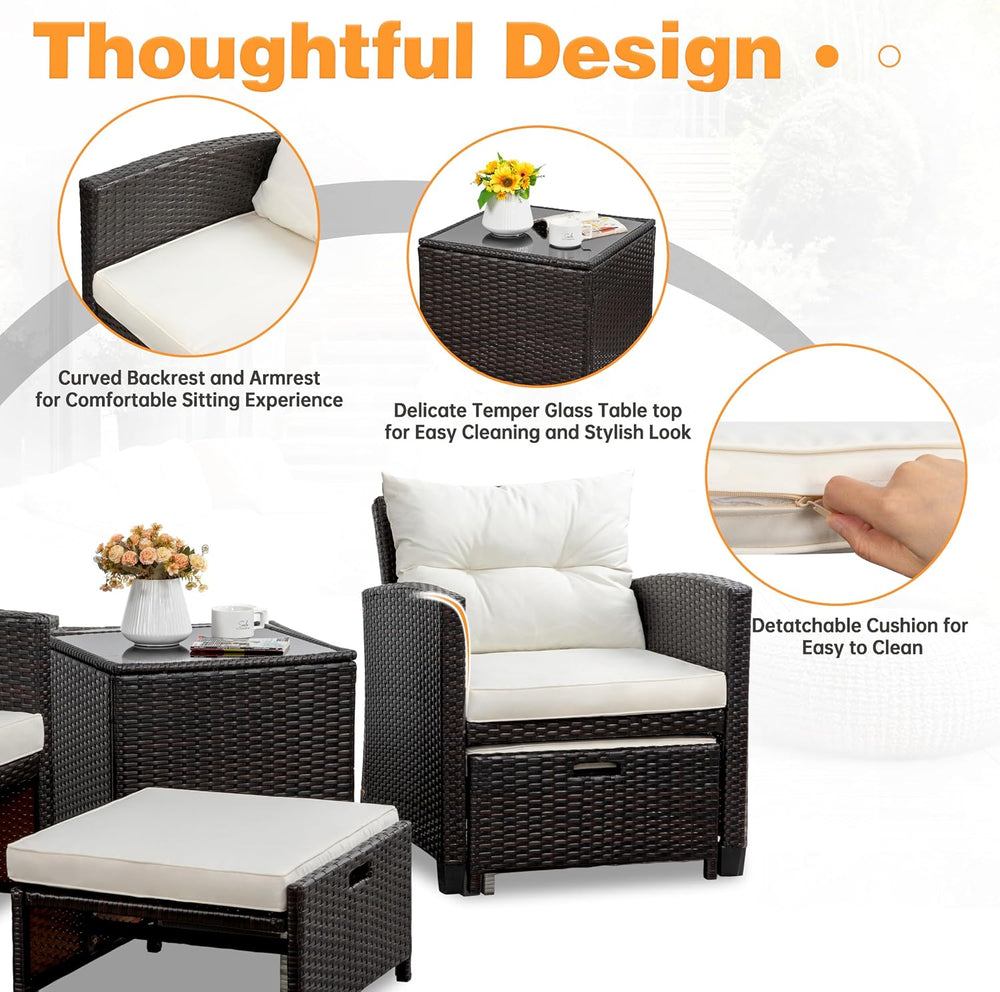 Shintenchi 5 Pieces Patio Furniture Set, Outdoor Wicker Patio Conversation Se...