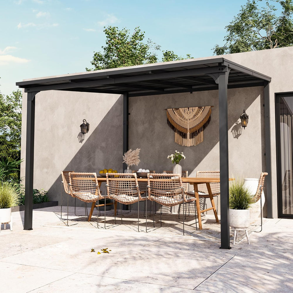 Covered Outdoor Lean to Gazebo 10'x10' with Galvanized Steel Sloped Roof