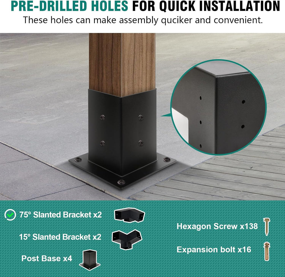 HAYOHRT 15° Pergola Brackets 75° Corner Bracket with Post Base Gazebo Kit for...