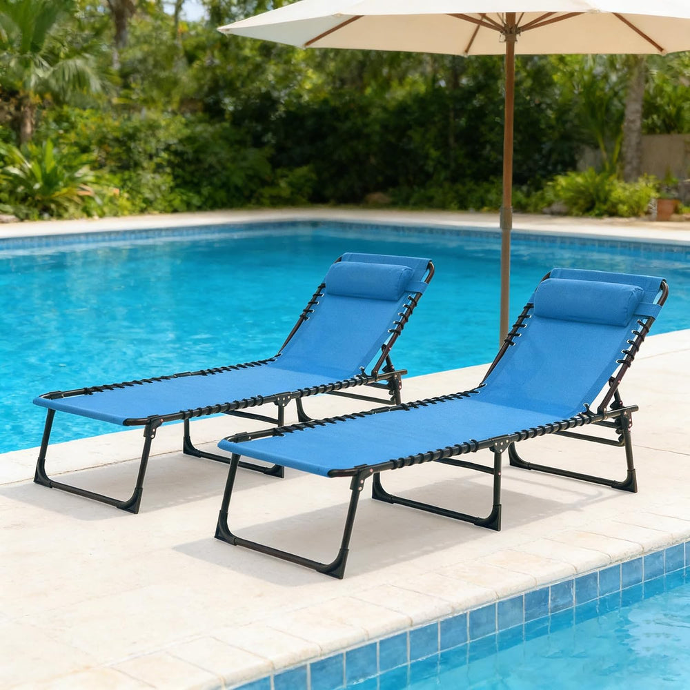 2 Pack Outdoor Folding Chaise Lounge 5-Position Adjustable Recliner 400LB Hea...