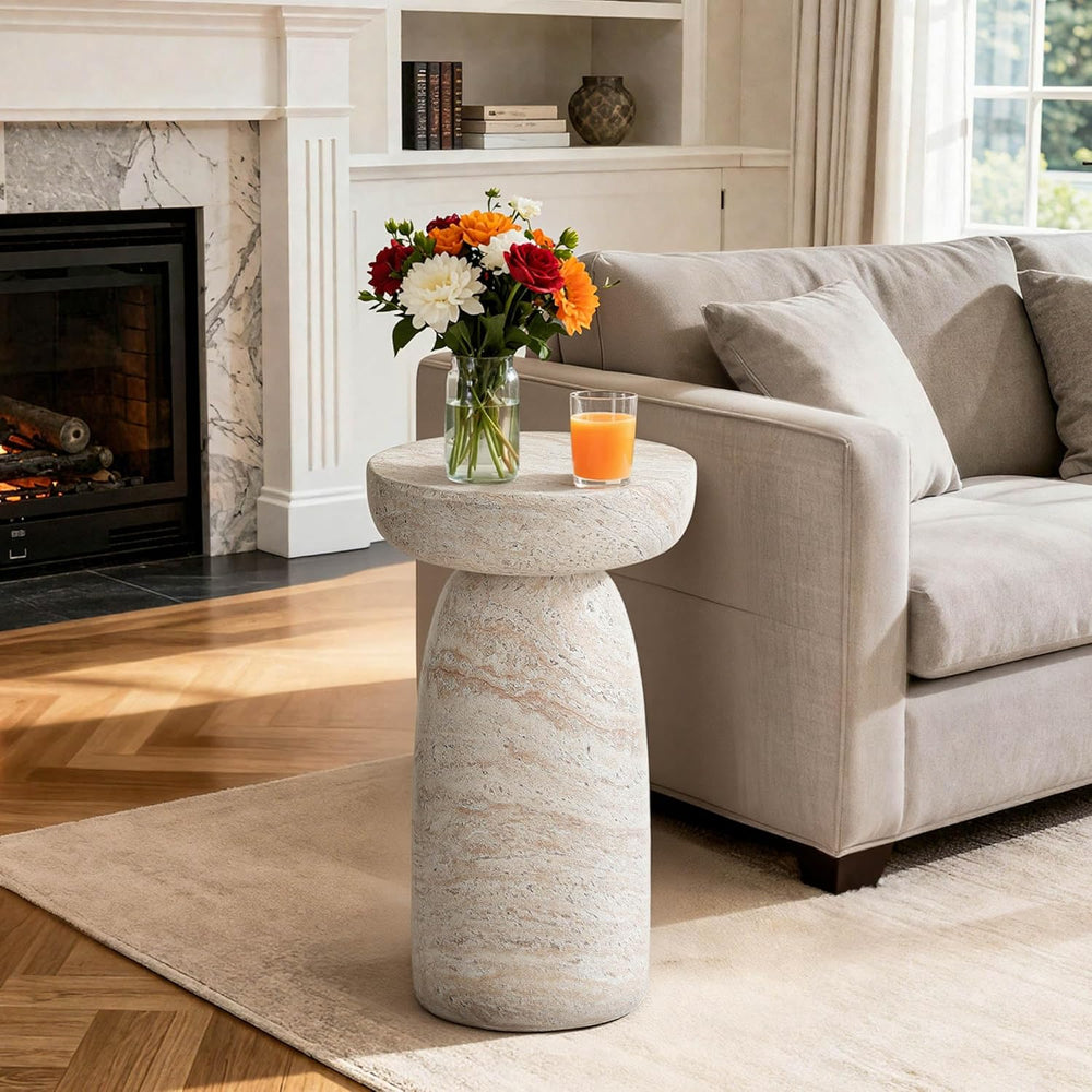 24" Side Table Outdoor, Large Modern Geometric End Table